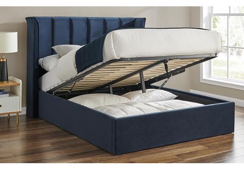 4ft6 Double Tall Wing Back Polar Ottoman Blue Velvet Velour Bed Frame 1